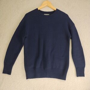 Matty M Sweater Womens XS Cotton Crewneck Navy Textured Knit Pullover Casual